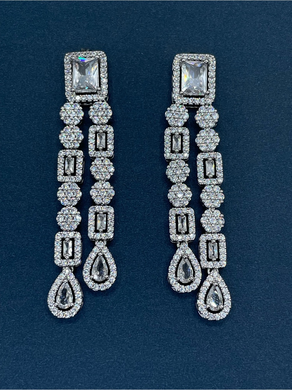 Swarovski Crystal Elements White Crystal Art Deco Statement Dangle Earrings
